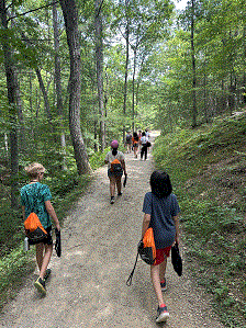 Campers exploring nature trails during the Summer Enrichment Experience at Virginia Tech