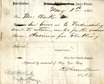Military Pass for Peleg Clarke signed by R. Chandler on behalf of Brig. Gen. King, May 1, 1862