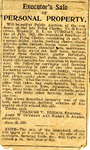 Newspaper Clipping, Executor's Sale of Peleg Clarke's Personal Property, ca. 1901