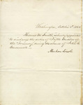 Letter, Abraham Lincoln to Unknown, re: Thomas Smith, Fifth Auditor of Treasury, October 8, 1862
