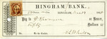 Hingham Bank Check, Unidentified, December 19, 1865