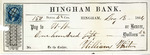 Hingham Bank Check, W. W., August 18, 1864
