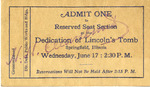 Ticket to the Rededication of Lincoln's Tomb, June 17, 1931
