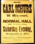 Flyer, Carl Schurz at Normal Hall in Winona, November 14, 1874