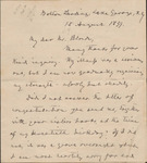 Letter, Carl Schurz to V.G. Block, August 18, 1899 by Carl Schurz