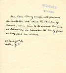 Letter, Carl Schurz to Chamber of Commerce, October 28, 1905