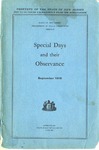 Special Days and Their Observance. by New Jersey. Department of Public Instruction.