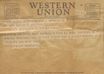 Telegram, Major Rollin S. Armstrong to His Wife, Rebecca Armstrong, November 9, 1943
