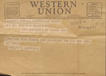 Telegram, Major Rollin S. Armstrong to His Wife, Rebecca Armstrong, December 18, 1943