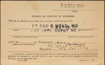 Change of Address Card, Private Fleet S. Clark to W. N. Bogan, Sr., December 25, 1944 by War Department