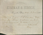 Receipt for Payment of Bill with Eisenman and Hirsch, December 22, 1881