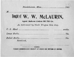 McLaurin Delivery Slip, circa 1900-1909 by Jackson Cotton Oil Mill Company