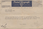 Telegraph, R. R. Priddy to Anna Buchanan, December 1, 1943 by R. R. Priddy