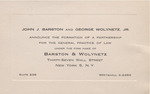 Barston and Wolynetz Law Firm Announcement Card, April 27, 1951