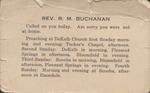 Pastor Calling Card, Rev. R. M. Buchanan, undated.