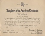 Daughters of the American Revolution Certificate, Margaret Ray Buchanan, December 2, 1953