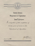 United States Department of Agriculture 20 Year Service Recognition, James Franklin Buchanan, 1957