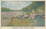 Children Playing in the Water and a Canoe on a Lake, Lucedale, Mississippi