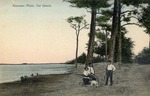 Racoon Point, Cat Island; Three Men and a Dog on the Beach