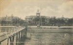 Waterfront View of St. Stanislaus College with a Pier, Beach, and Antenna Tower in Front, Bay St. Louis, Mississippi