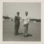 Anthony Wrywalk and Marvin Imes in Suits in Front of Buckingham Fountain, Grant Park, Chicago, Illinois