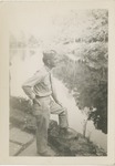 United States Air Force Airman in Uniform, Staring at a Pond