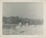 Two Men Propped Up on the Bank a Pond