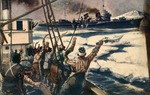 Sailors Waving to Japanese Naval Ship