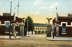 Buildings and Ornate Posts at the Main Entrance to the Navy Yard, Brooklyn, New York