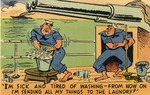 Laundry on the Ship Cartoon Postcard