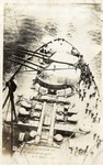 Overhead View of the Bow of a Dreadnaught Ship with Sailors on Deck
