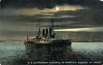 United States Battleship Virginia in Norfolk Harbor at Night