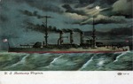 United States Battleship Virginia on Open Water at Night