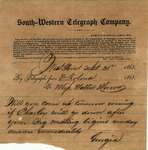 Telegraph to Mattie Morrow; 9/25/1863