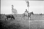 Man on Horseback Pulling Cow by Fred A. Blocker