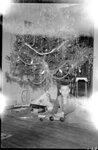 Boy Playing Under Christmas Tree by Fred A. Blocker