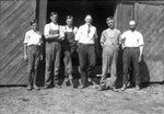 Boys and Men in front of Barn by Fred A. Blocker