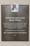 Catherine and Leroy Boyd office dedication sign
