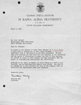 Letter, Cinclair May, President of Gamma Theta Chapter of Pi Kappa Alpha, to Missisisppi State University President Dean W. Colvard, March 7, 1963 by Cinclair May