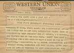 Telegram, Theron Harden, Washington, D.C., to Mississippi State University President Dean W. Colvard, March 8, 1963