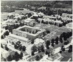Campus, Aerial view, Old Main, Lee Hall, McCain Engineering Building, Carpenter Hall, Montgomery Hall