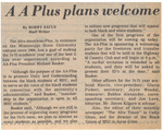 Newspaper Article, AA Plus Plans Welcome, September 6, 1974