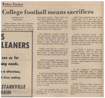 Newspaper Article, Walter Packer: College Football Means Sacrifices, September 20, 1974 by Denise Fant