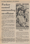 Newspaper Article, Packer Named Outstanding on Offense, September 27, 1974