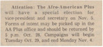 Newspaper Announcement, Afro-American Plus Special Election, October 25, 1974