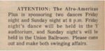 Newspaper Announcement, Afro-American Plus Sponsors Dances, November 8, 1974