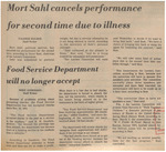 Newspaper Article, Mort Sahl Cancels Performance for Second Time Due to Illness, November 15, 1974