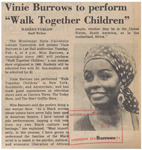 Newspaper Article, Vinie Burrows to Perform "Walk Together Children", February 4, 1975 by Warren Furlow