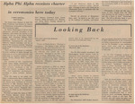 Newspaper Article, Alpha Phi Alpha Receives Charter in Ceremonies Here Today, April 4, 1975 by Carol Douell