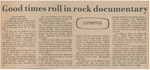 Newspaper Article, Good Times Roll in Rock Documentary, September 11, 1973